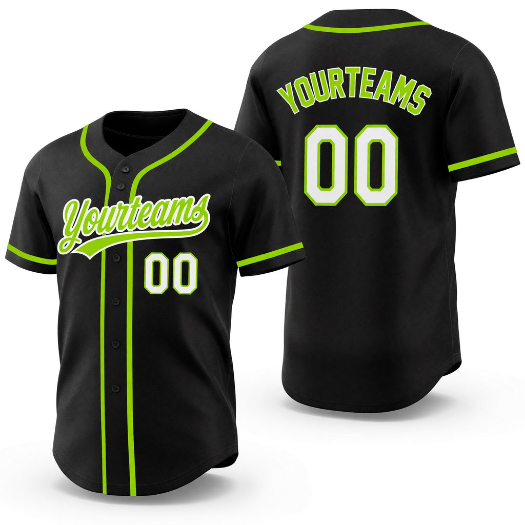 Custom Black Neon Green-White Reversible Button-Down Baseball Jersey