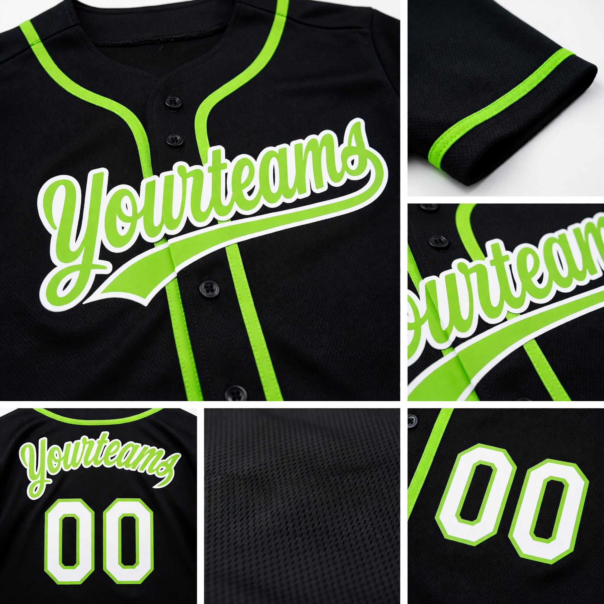 Custom Black Neon Green-White Reversible Button-Down Baseball Jersey detail