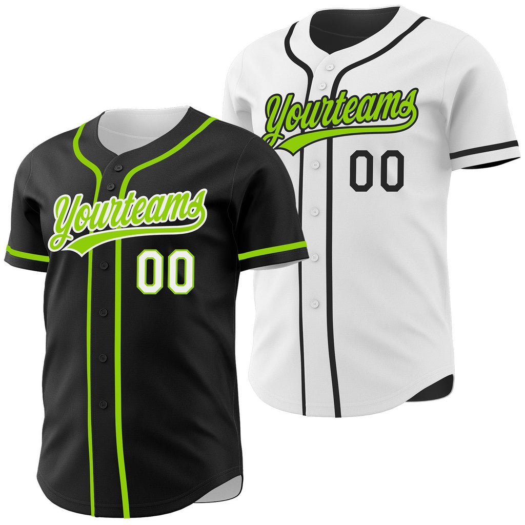 Custom Black Neon Green-White Reversible Button-Down Baseball Jersey photo 1