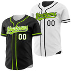 Custom Black Neon Green-White Reversible Button-Down Baseball Jersey photo 1