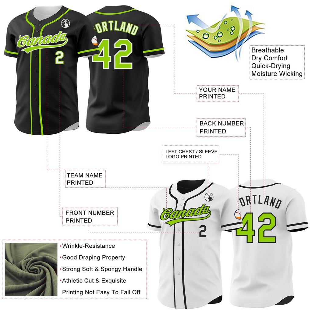 Custom Black Neon Green-White Reversible Button-Down Baseball Jersey photo 3