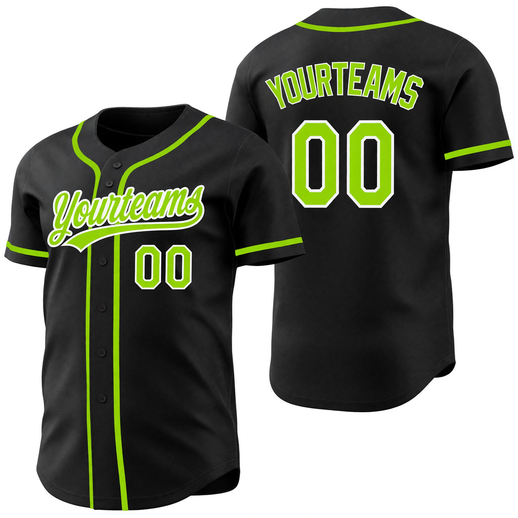 Custom Black Neon Green-White Reversible Button-Down Baseball Jersey