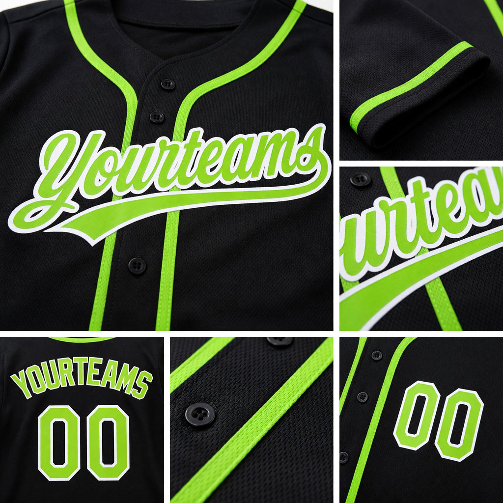 Custom Black Neon Green-White Reversible Button-Down Baseball Jersey detail