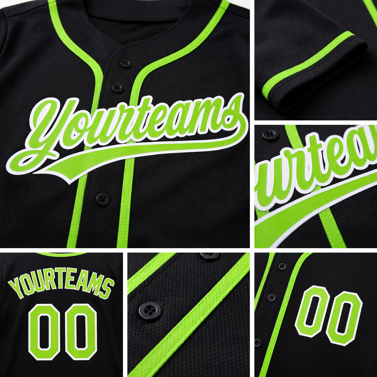 Custom Black Neon Green-White Reversible Button-Down Baseball Jersey detail