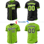 Custom Black Neon Green-White Reversible Button-Down Baseball Jersey photo 2