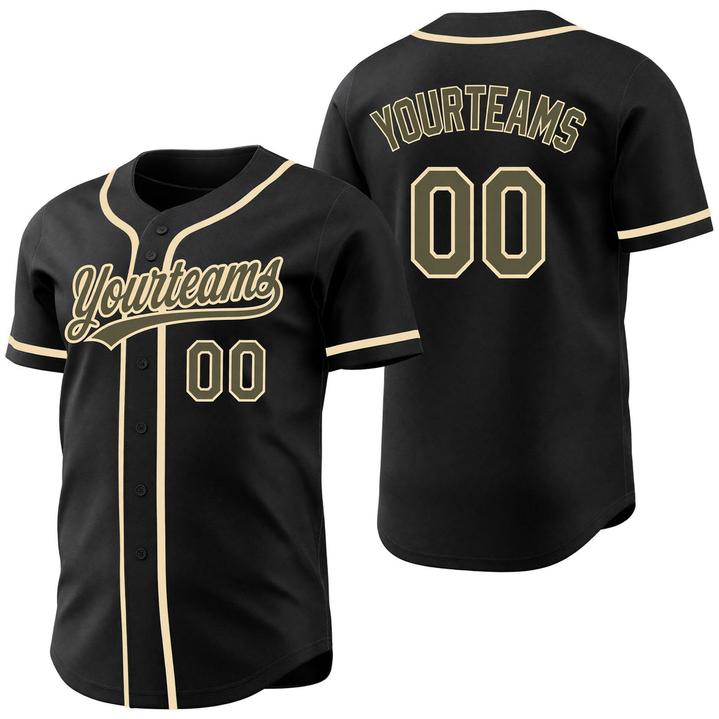 Custom Black Olive-Cream Reversible Button-Down Baseball Jersey