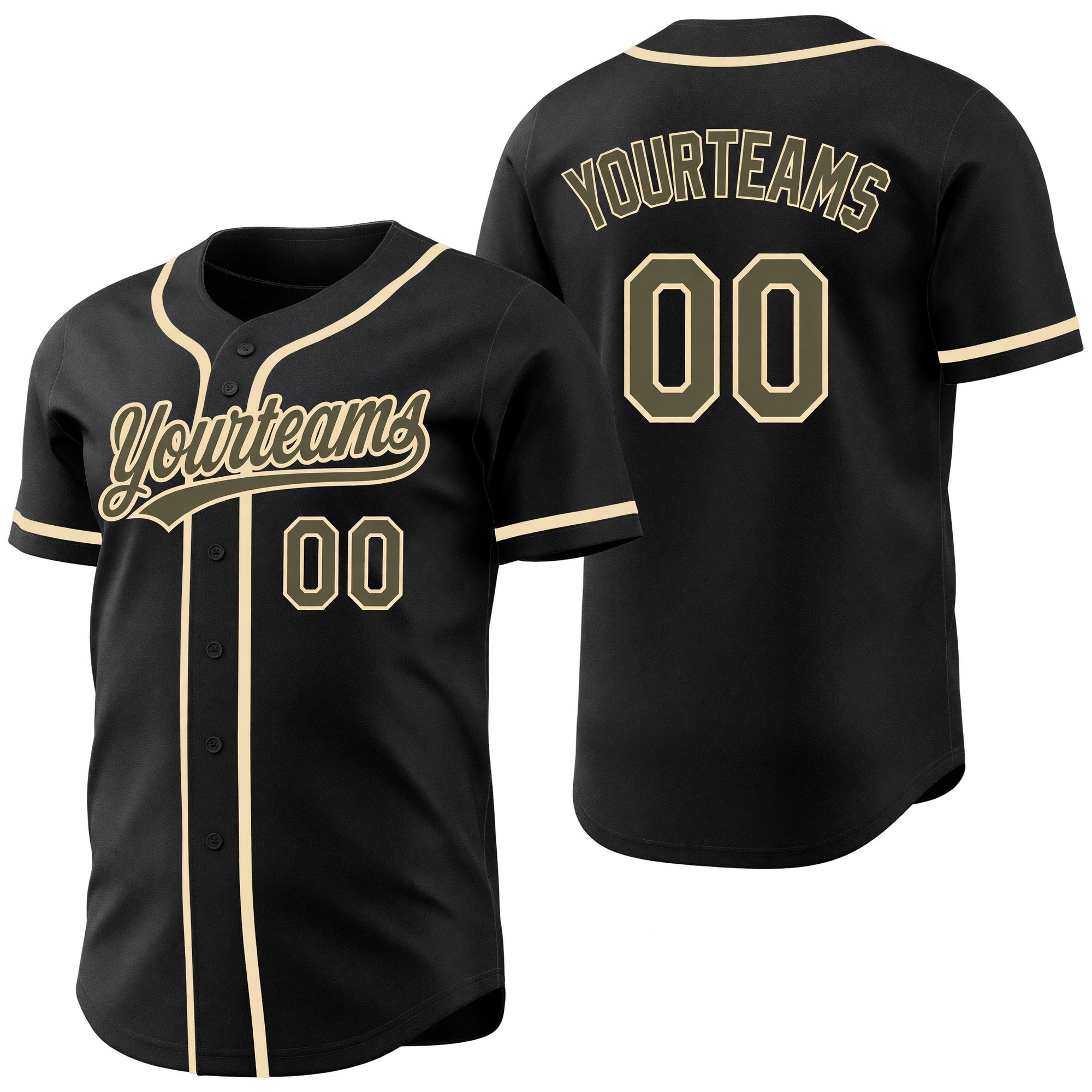 Custom Black Olive-Cream Reversible Button-Down Baseball Jersey