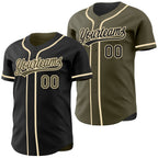 Custom Black Olive-Cream Reversible Button-Down Baseball Jersey photo 1