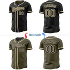 Custom Black Olive-Cream Reversible Button-Down Baseball Jersey photo 2