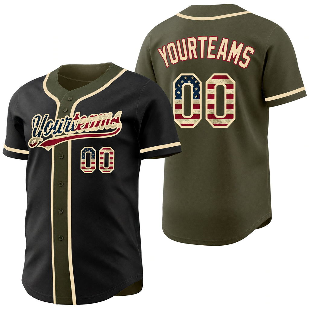 Custom Black Olive Reversible Button-Down Baseball Jersey