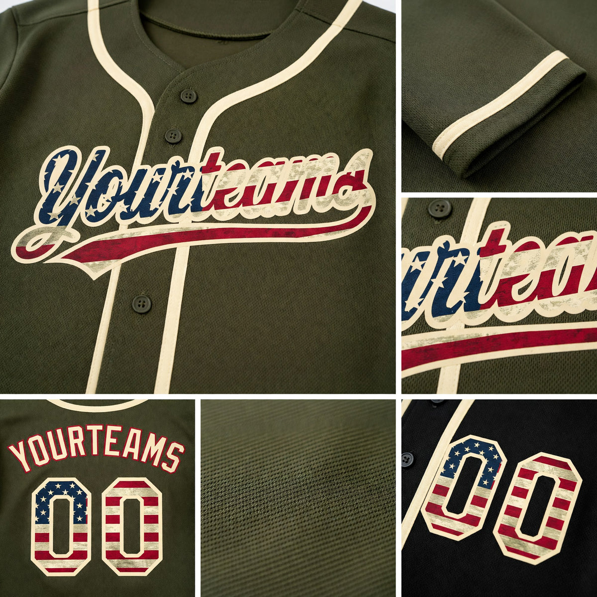 Custom Black Olive Reversible Button-Down Baseball Jersey detail