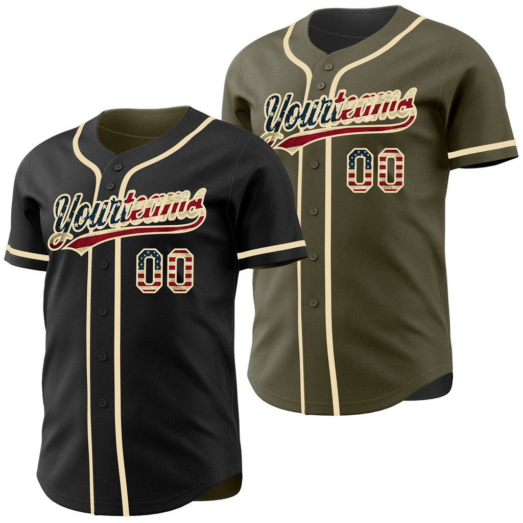 Custom Black Olive Reversible Button-Down Baseball Jersey photo 1