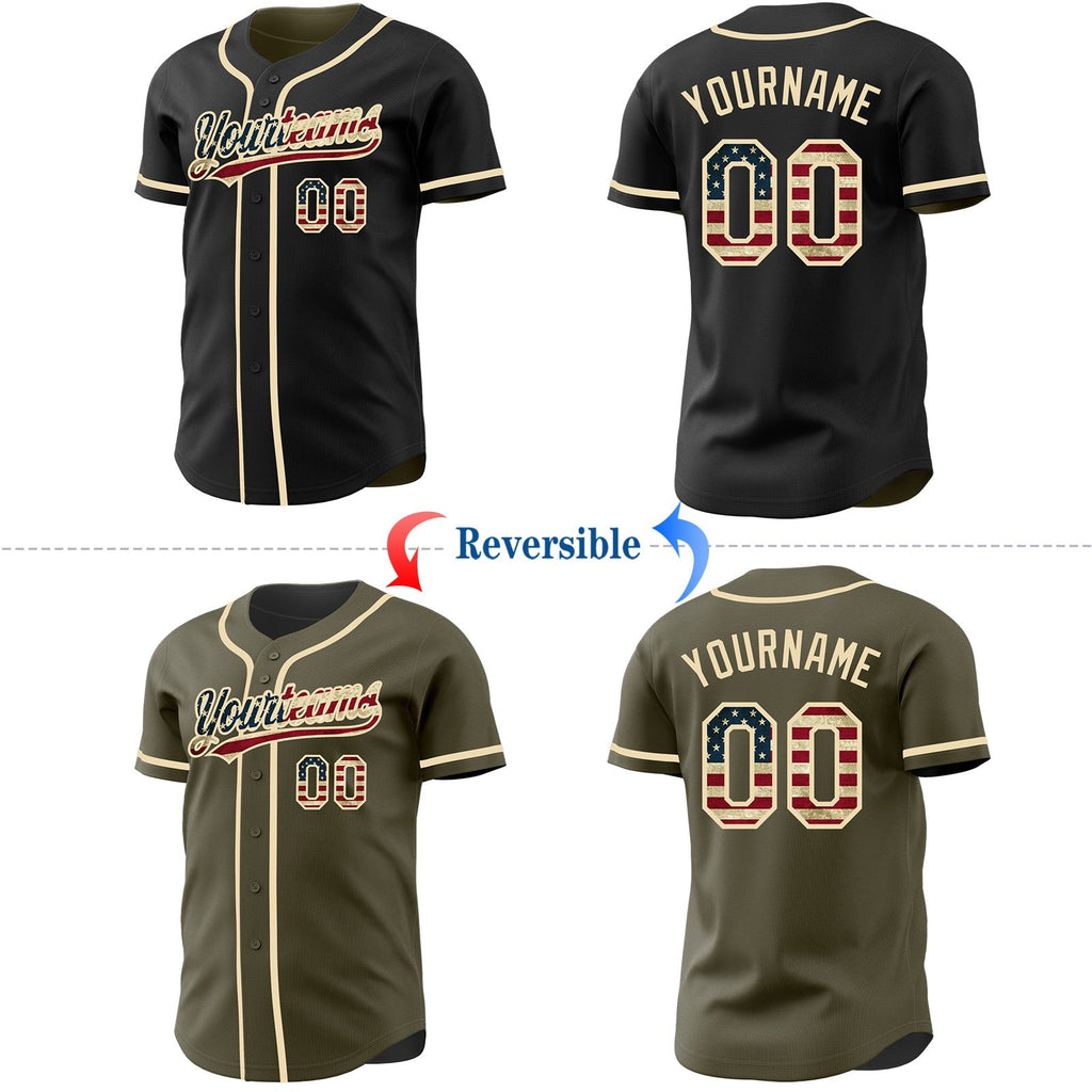 Custom Black Olive Reversible Button-Down Baseball Jersey photo 2