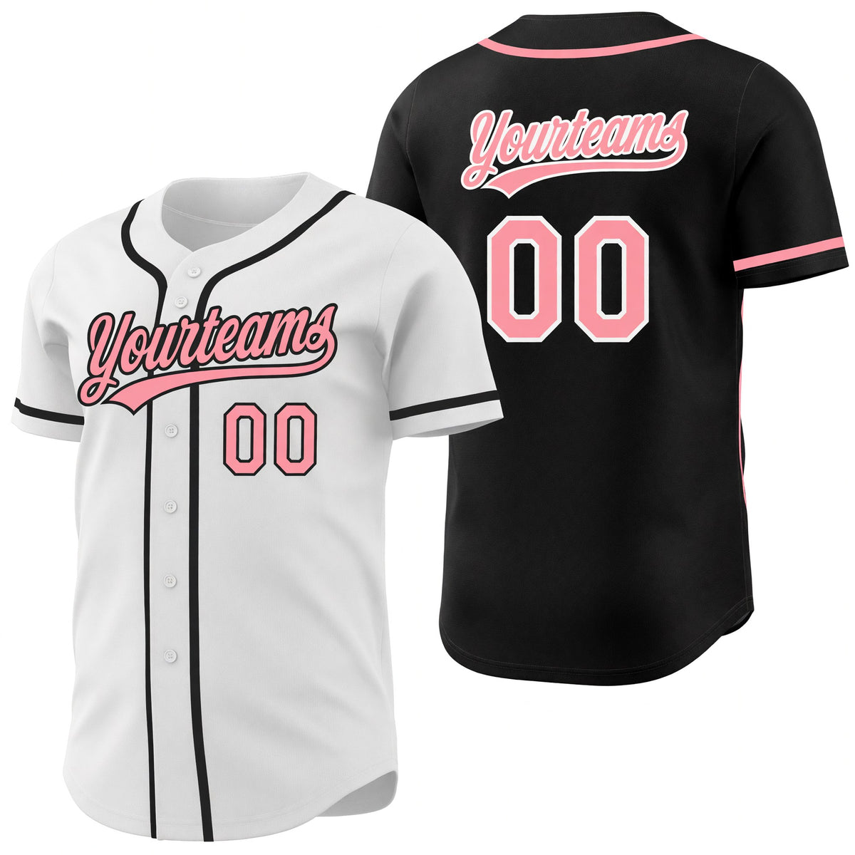 Custom Black Medium Pink-White Reversible Button-Down Baseball Jersey