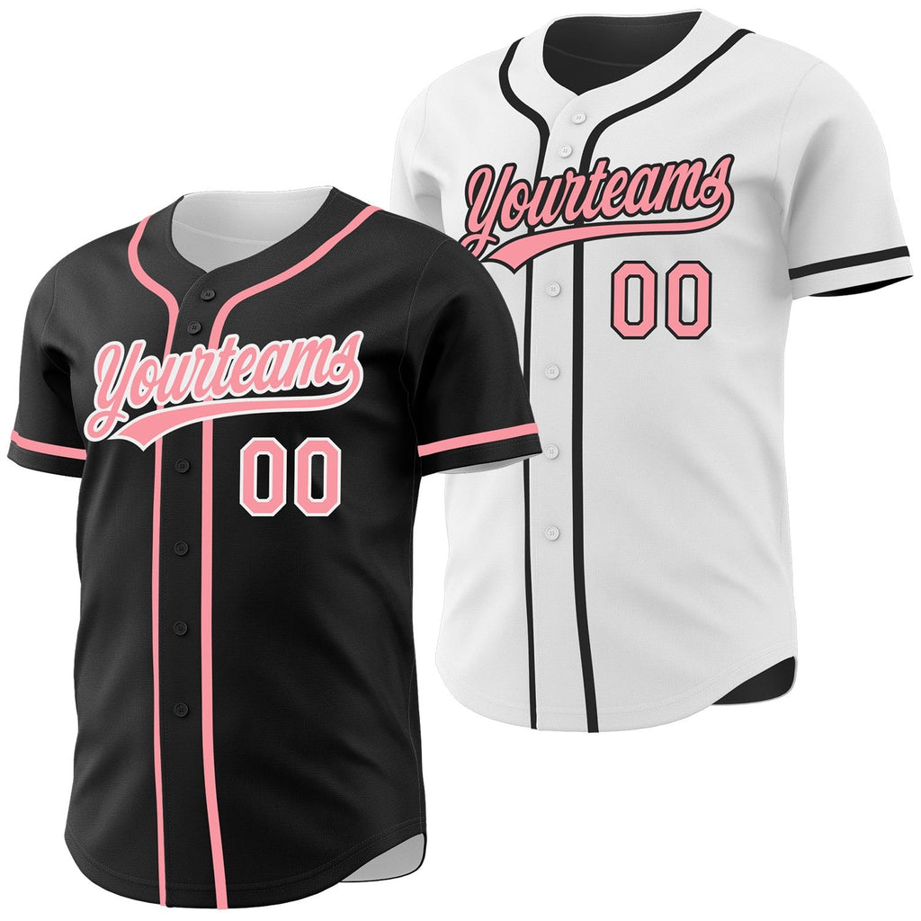 Custom Black Medium Pink-White Reversible Button-Down Baseball Jersey photo 1