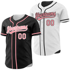 Custom Black Medium Pink-White Reversible Button-Down Baseball Jersey photo 1