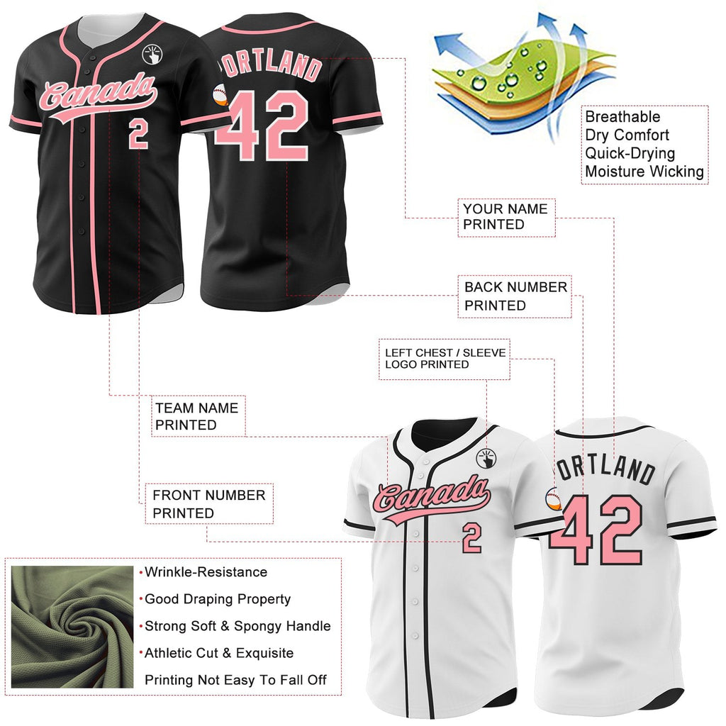 Custom Black Medium Pink-White Reversible Button-Down Baseball Jersey photo 3