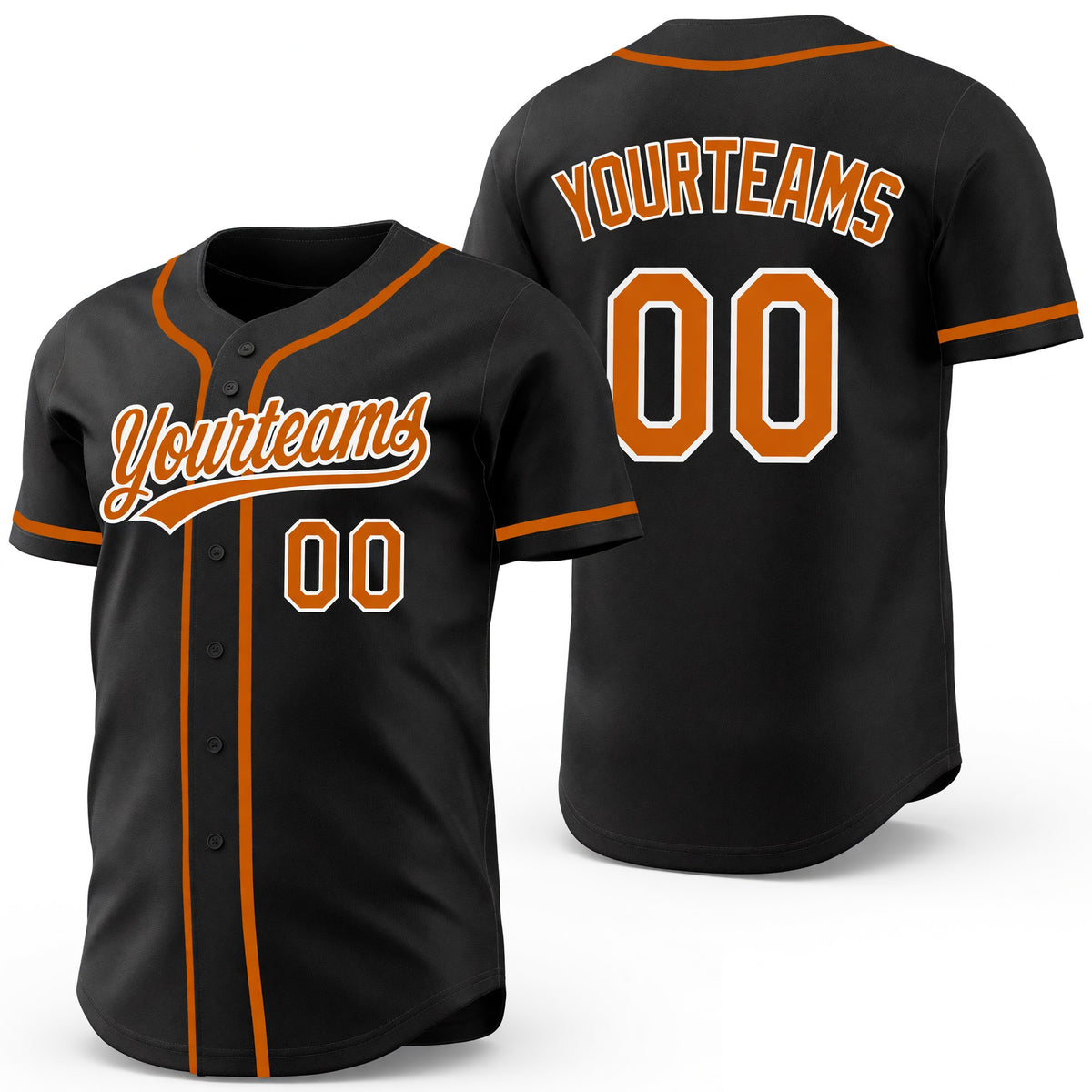 Custom Black Texas Orange-White Reversible Button-Down Baseball Jersey