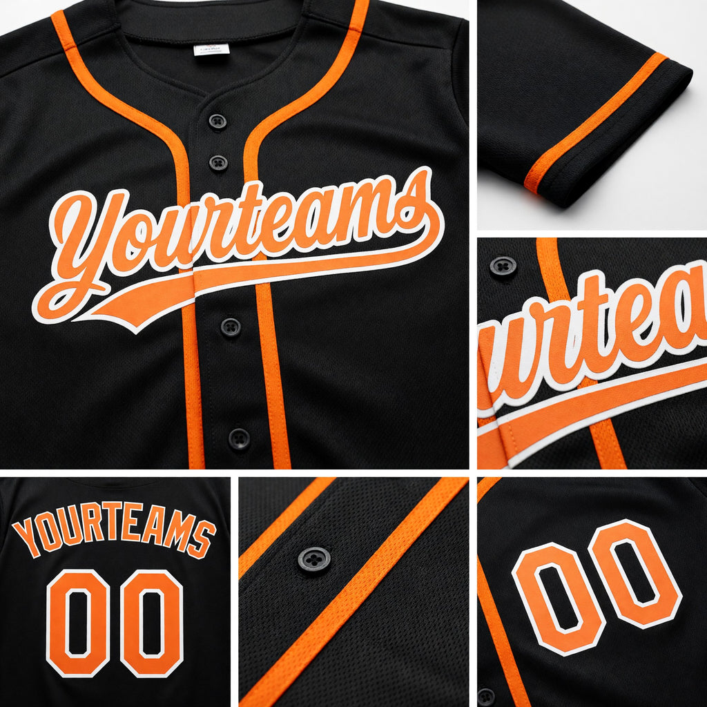 Custom Black Texas Orange-White Reversible Button-Down Baseball Jersey detail