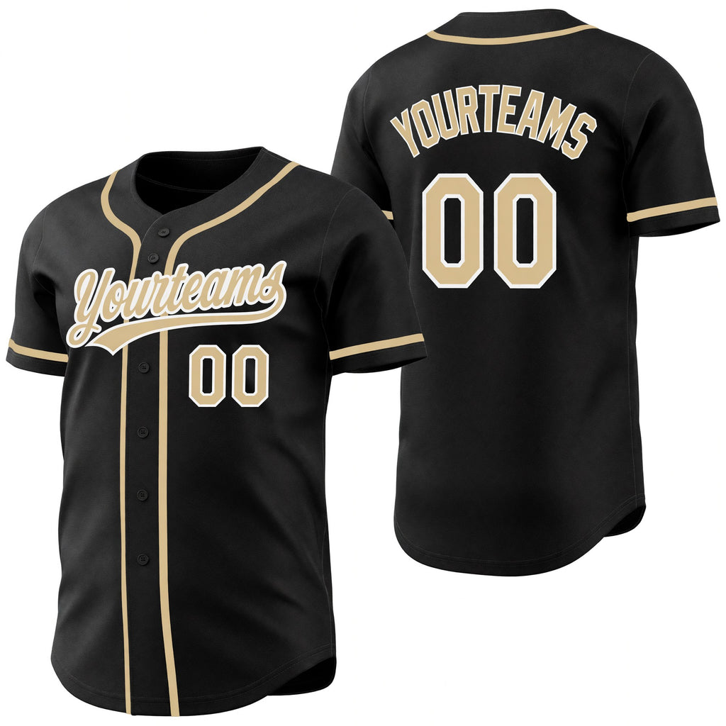 Custom Black Vegas Gold-White Reversible Button-Down Baseball Jersey