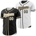 Custom Black Vegas Gold-White Reversible Button-Down Baseball Jersey photo 1