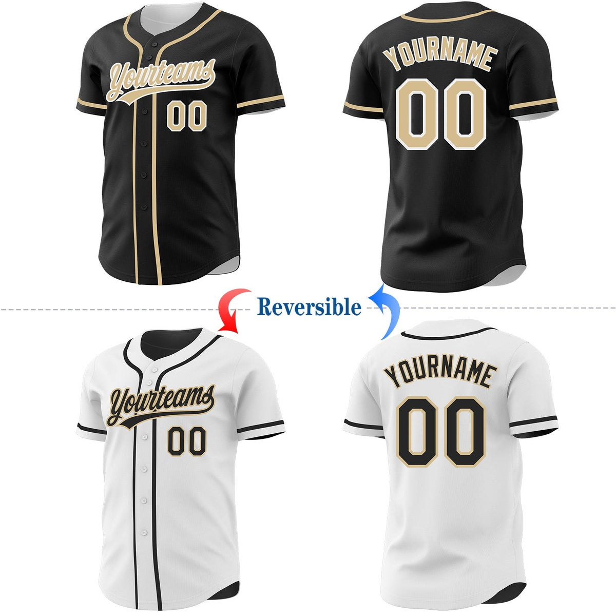 Custom Black Vegas Gold-White Reversible Button-Down Baseball Jersey photo 2