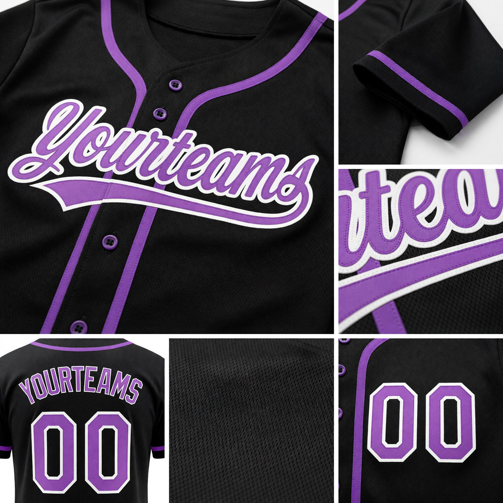 Custom Black Medium Purple-White Reversible Button-Down Baseball Jersey detail