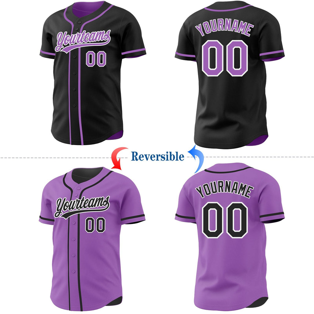 Custom Black Medium Purple-White Reversible Button-Down Baseball Jersey photo 2