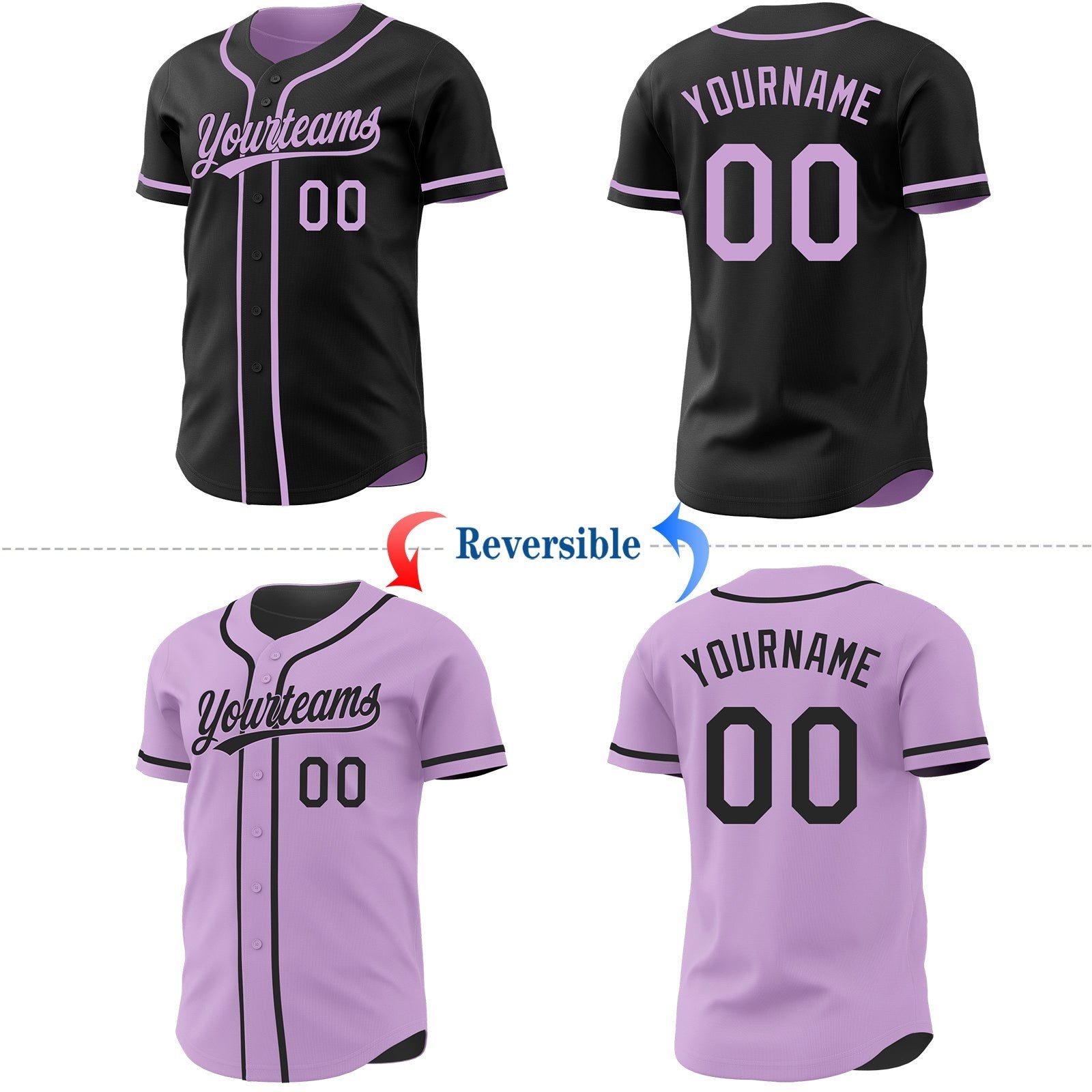 Custom Black-Light Purple Reversible Button-Down Baseball Jersey photo 2