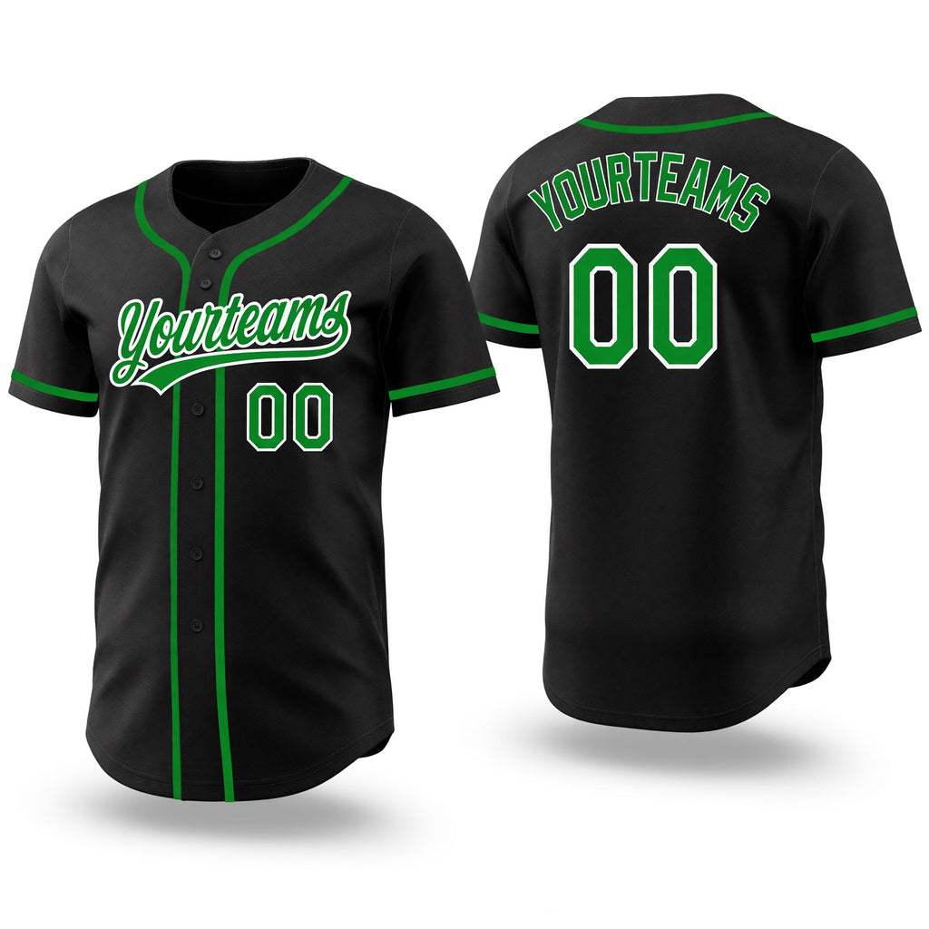 Custom Black Grass Green-White Reversible Button-Down Baseball Jersey