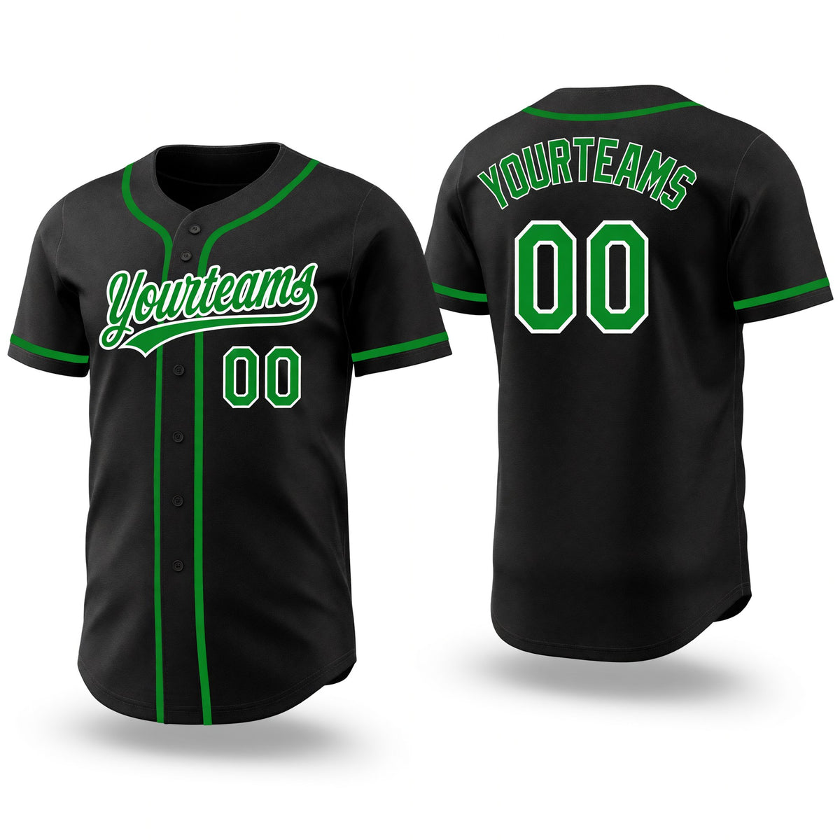 Custom Black Grass Green-White Reversible Button-Down Baseball Jersey