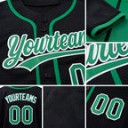 Custom Black Grass Green-White Reversible Button-Down Baseball Jersey detail