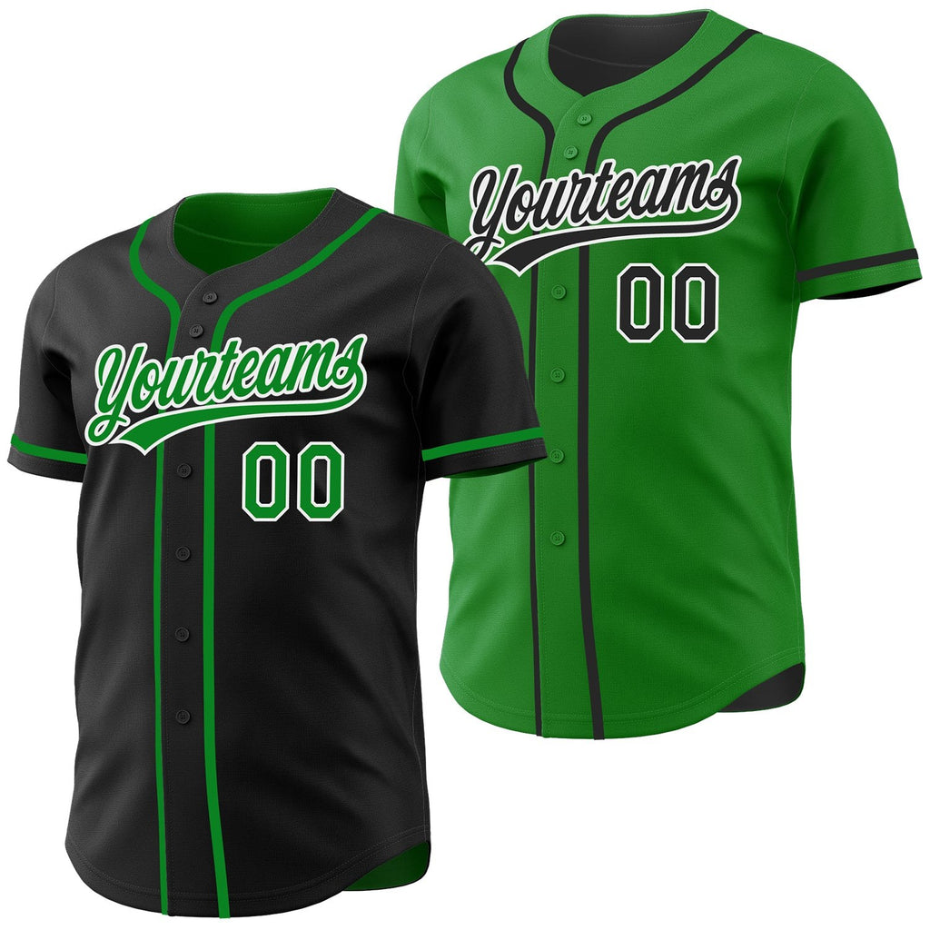 Custom Black Grass Green-White Reversible Button-Down Baseball Jersey photo 1