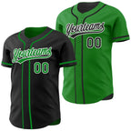 Custom Black Grass Green-White Reversible Button-Down Baseball Jersey photo 1