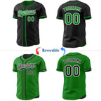 Custom Black Grass Green-White Reversible Button-Down Baseball Jersey photo 2
