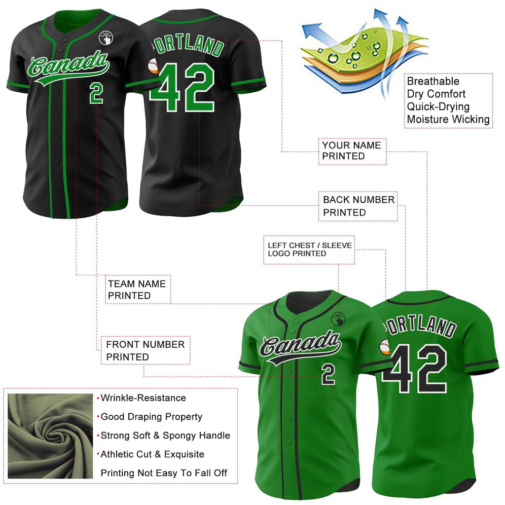 Custom Black Grass Green-White Reversible Button-Down Baseball Jersey photo 3