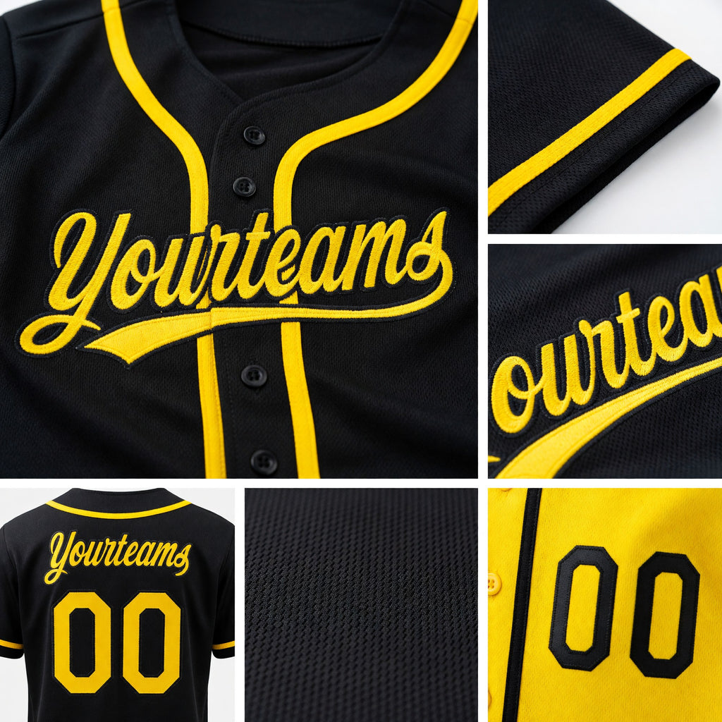 Custom Black-Light Yellow Reversible Button-Down Baseball Jersey detail