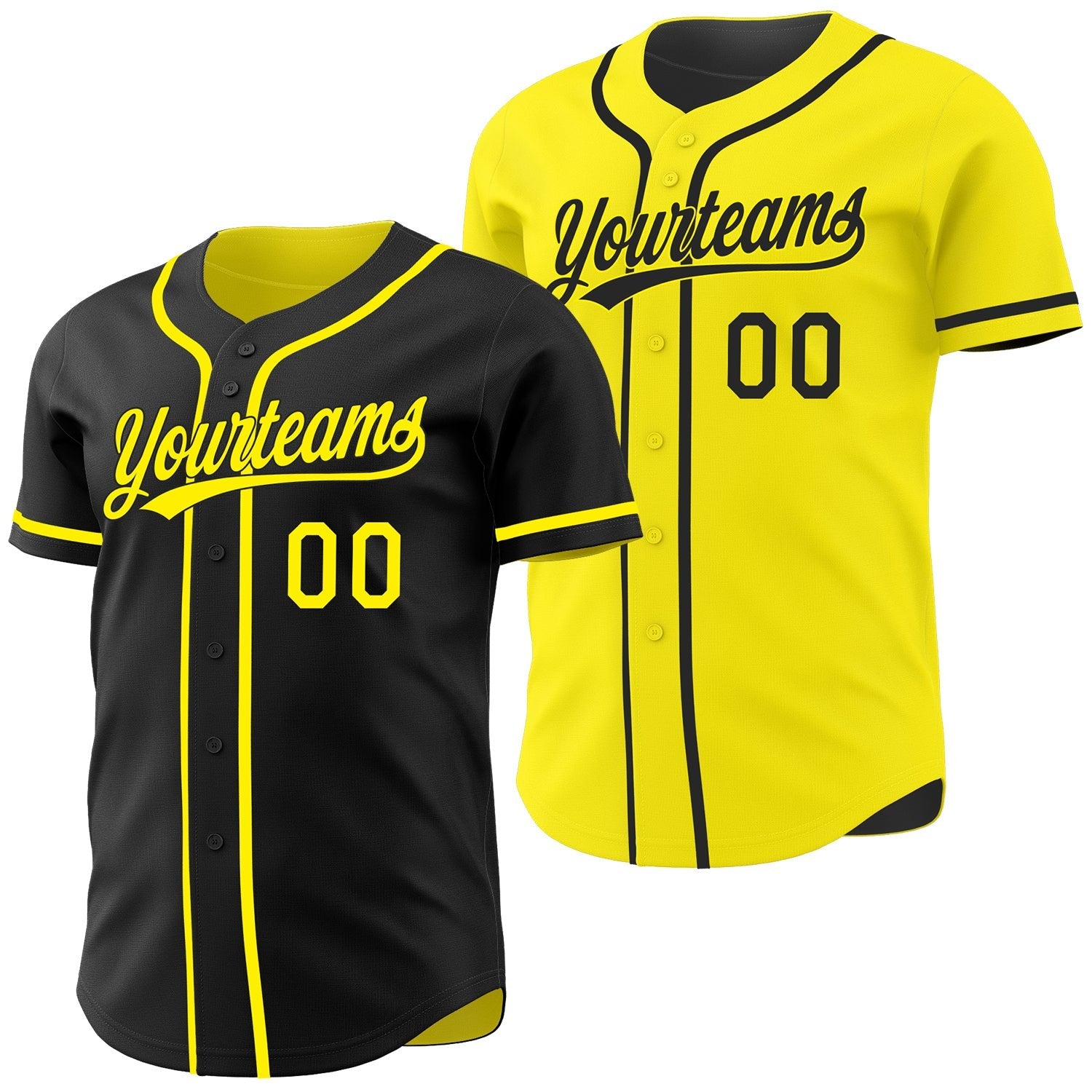 Custom Black-Light Yellow Reversible Button-Down Baseball Jersey photo 1