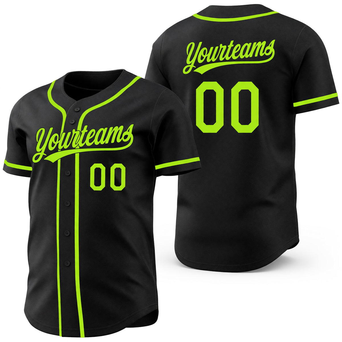 Custom Black-Neon Green Reversible Button-Down Baseball Jersey