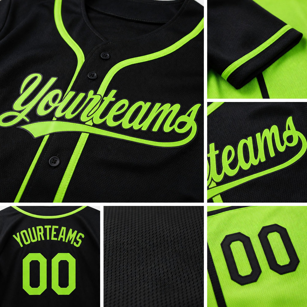 Custom Black-Neon Green Reversible Button-Down Baseball Jersey detail