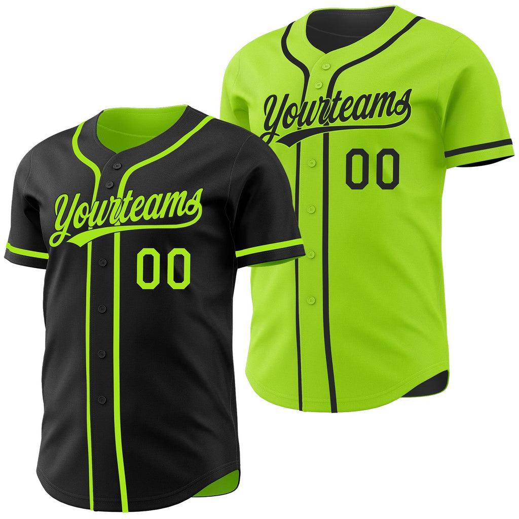 Custom Black-Neon Green Reversible Button-Down Baseball Jersey photo 1