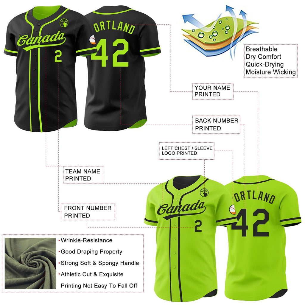 Custom Black-Neon Green Reversible Button-Down Baseball Jersey photo 3