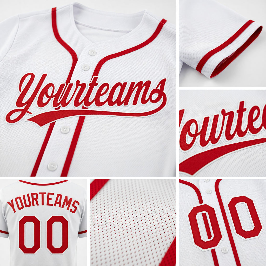Custom Red-White Reversible Button-Down Baseball Jersey detail