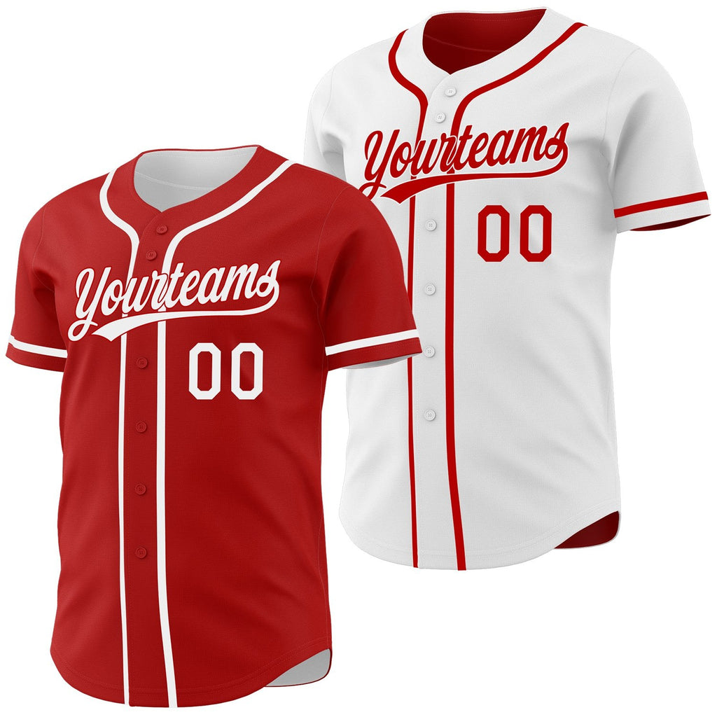 Custom Red-White Reversible Button-Down Baseball Jersey photo 1