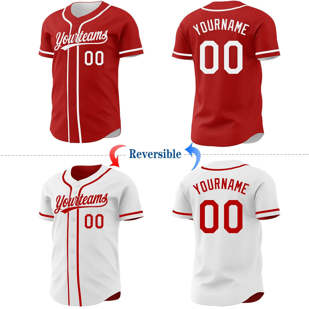 Custom Red-White Reversible Button-Down Baseball Jersey photo 2