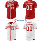 Custom Red-White Reversible Button-Down Baseball Jersey photo 2