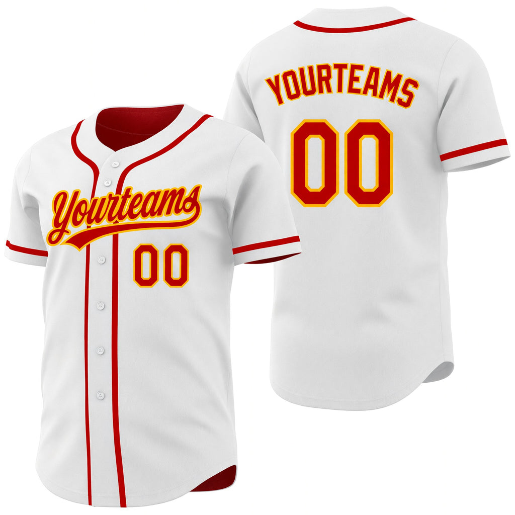 Custom Red White-Gold Reversible Button-Down Baseball Jersey
