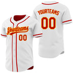 Custom Red White-Gold Reversible Button-Down Baseball Jersey