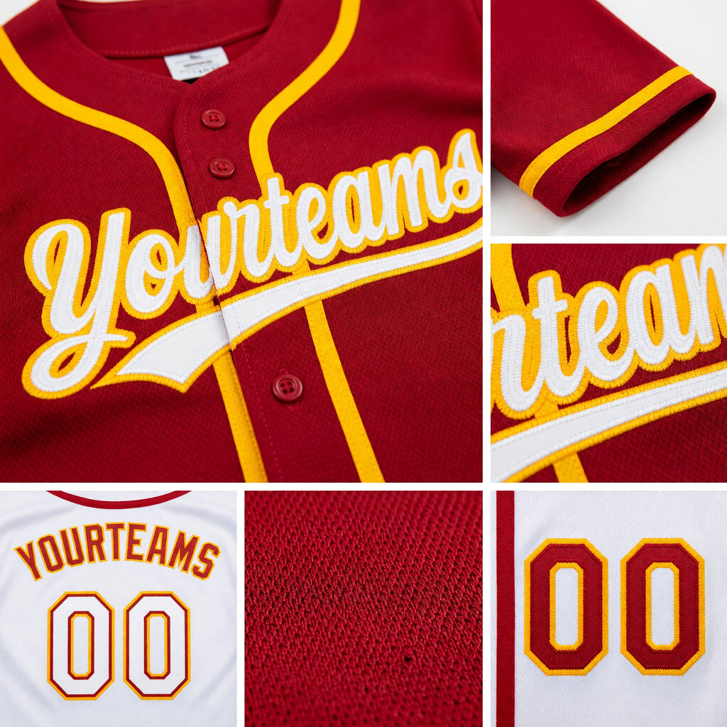 Custom Red White-Gold Reversible Button-Down Baseball Jersey detail