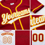Custom Red White-Gold Reversible Button-Down Baseball Jersey detail